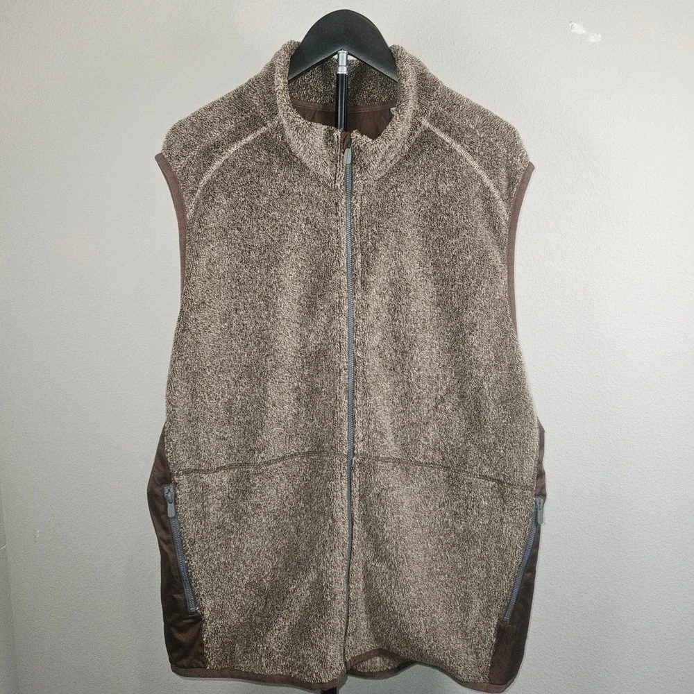 Tommy Bahama Fleece Vest Mens XL Brown Full Zip Soft Mock Neck Gorpcore Cabin